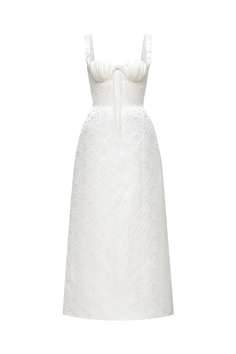 IVORY FLORAL BUSTIER MIDI DRESS