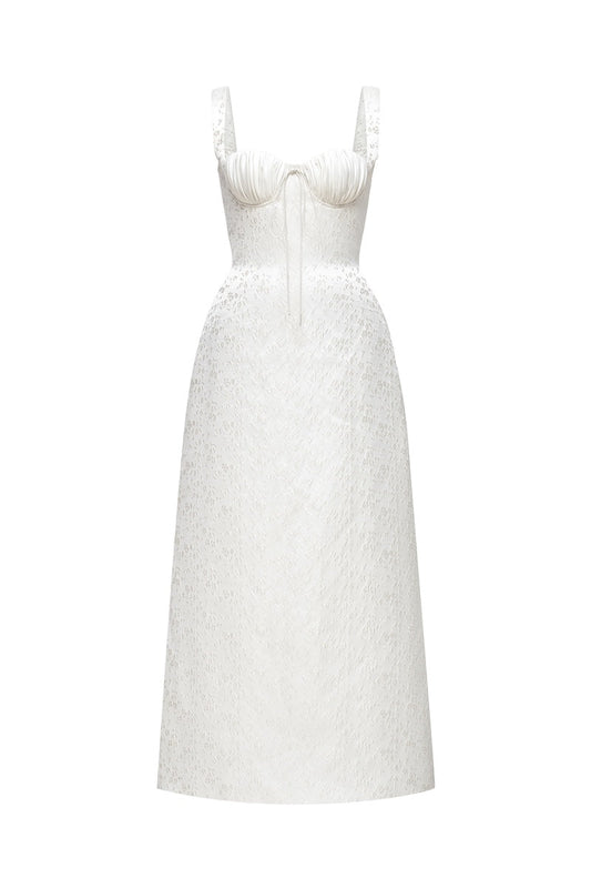IVORY FLORAL BUSTIER MIDI DRESS
