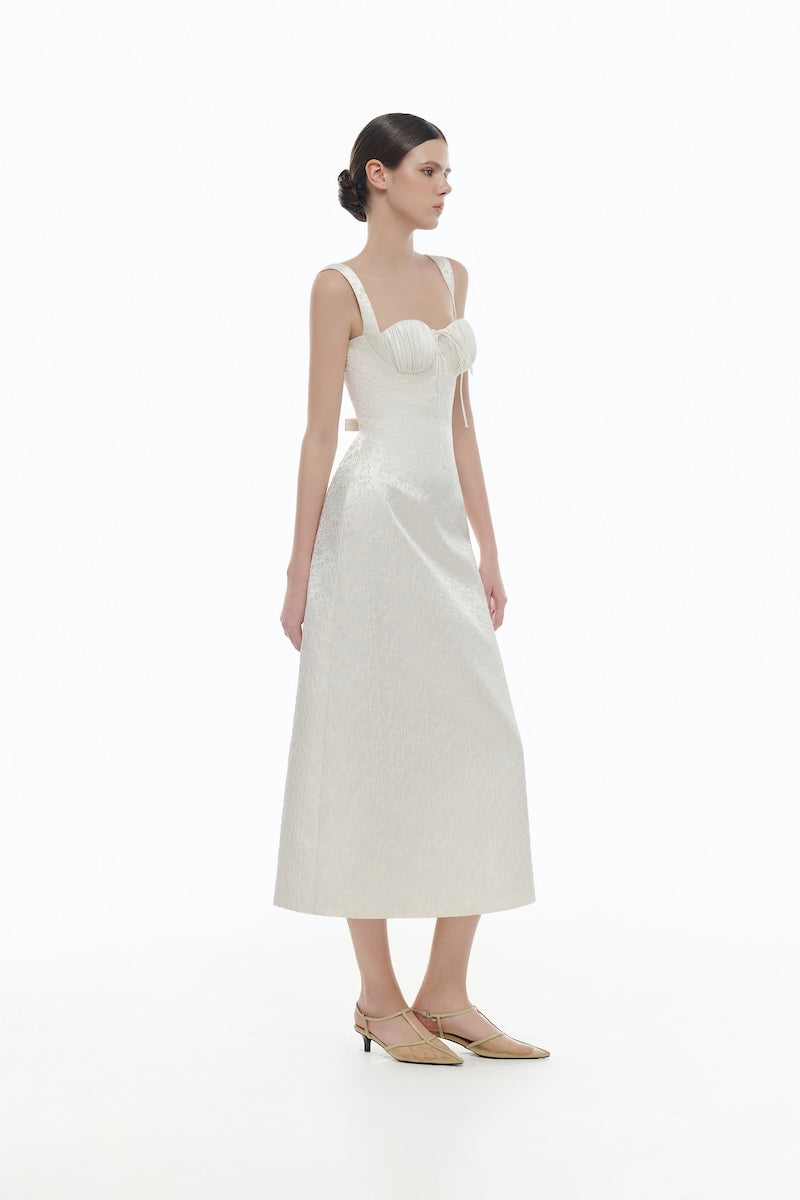 IVORY FLORAL BUSTIER MIDI DRESS