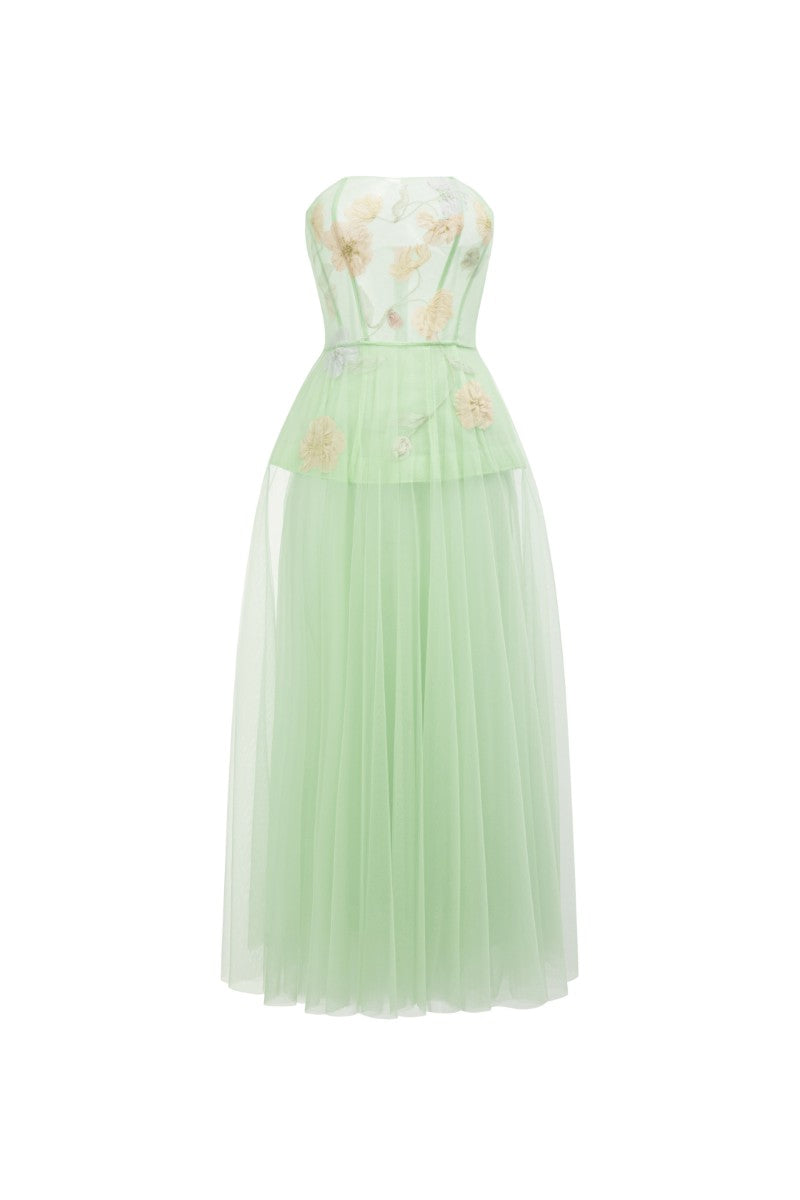 SAMAKA TULLE FLOWER DRESS IN MINT