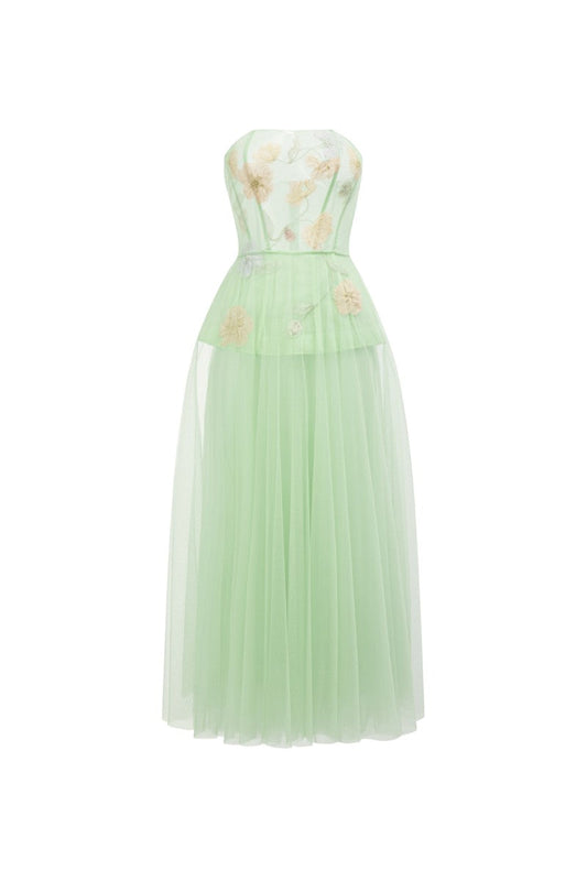 SAMAKA TULLE FLOWER DRESS IN MINT