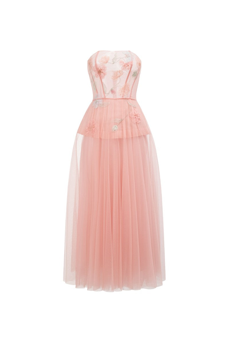 SAMAKA TULLE FLOWER DRESS IN LIGHT PINK