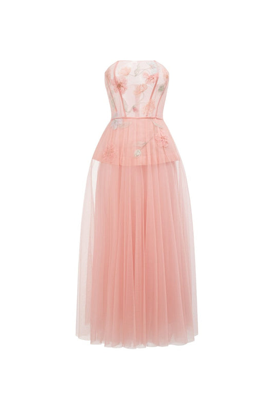 SAMAKA TULLE FLOWER DRESS IN LIGHT PINK