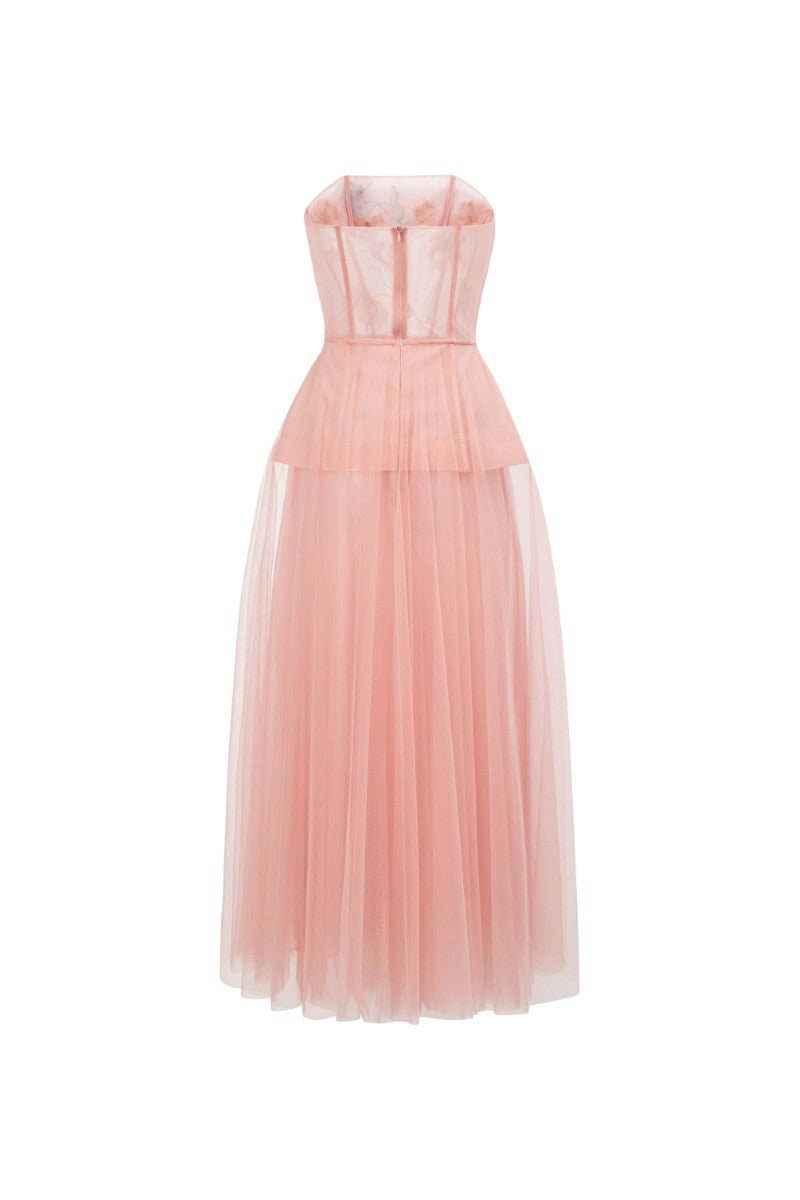 SAMAKA TULLE FLOWER DRESS IN LIGHT PINK