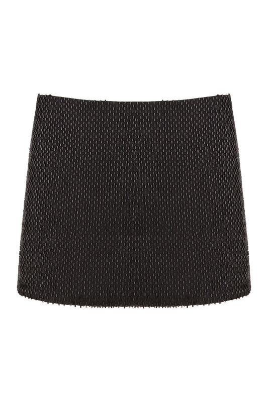 BUGLE BEAD MINI SKIRT IN BLACK