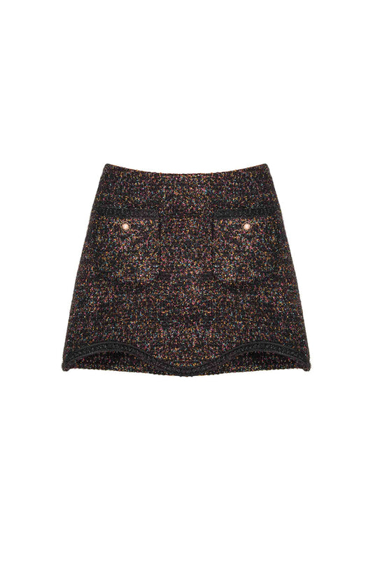 BROWN CHECKERED WOOL MINI SKIRT