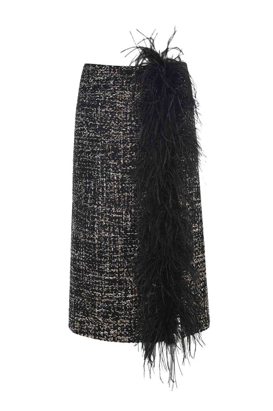 BLACK WOOL AND FEATHER SKIRT