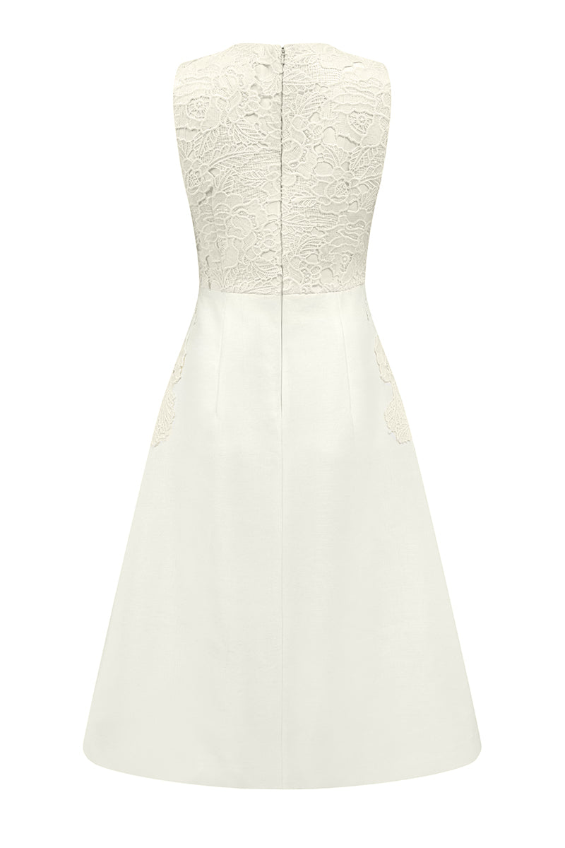 SLEVEVELESS KNEE LENGTH DRESS IN IVORY