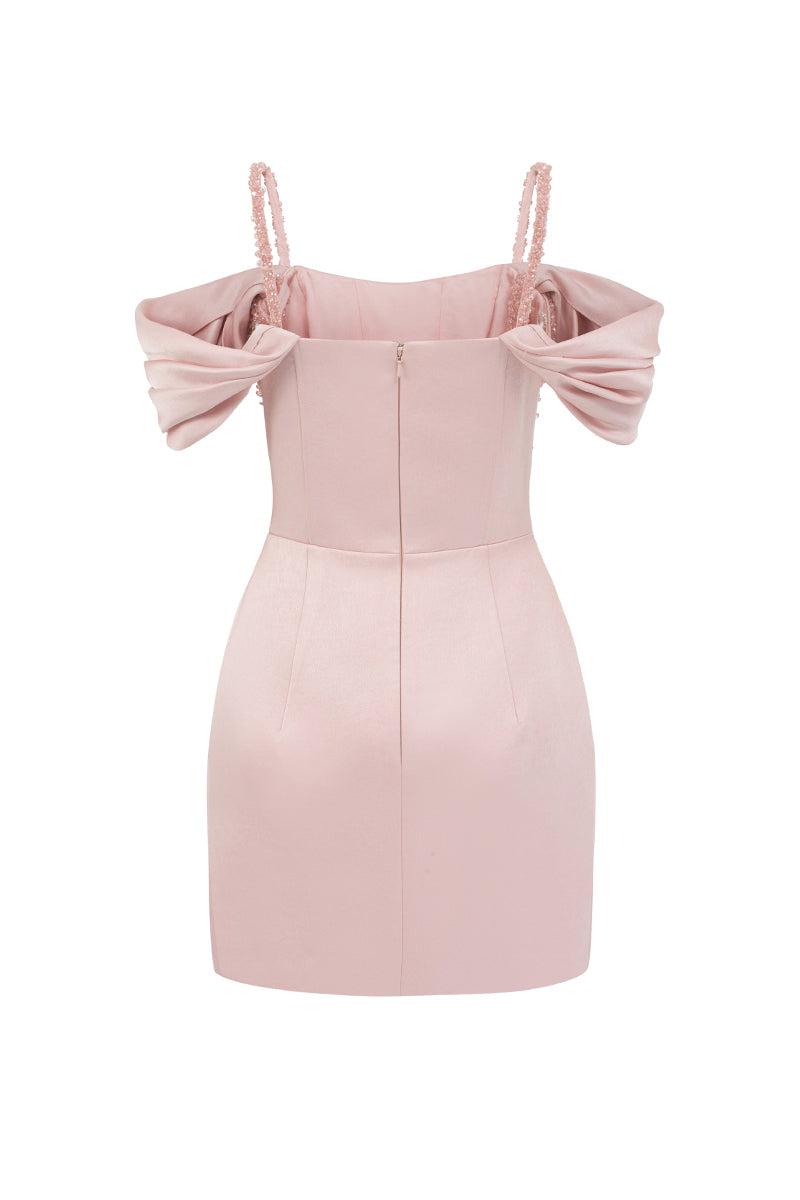 OFF-SHOULDER BUSTIER MINI DRESS IN LIGHT PINK