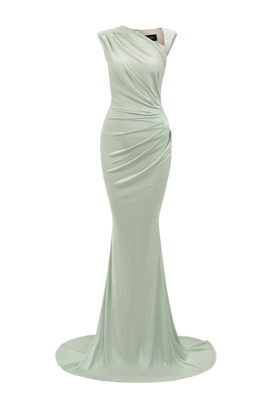 ASYMMETRIC NECKLINE GOWN IN MINT