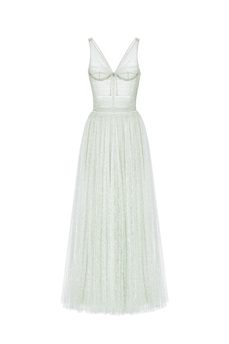 MINT V-NECK DRAPED MIDI DRESS