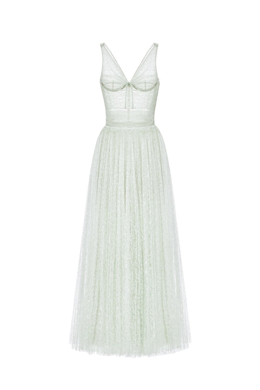 MINT V-NECK DRAPED MIDI DRESS