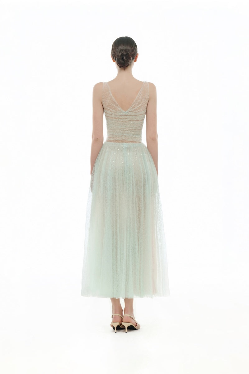 MINT V-NECK DRAPED MIDI DRESS