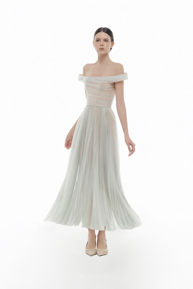 MINT OFF-SHOULDER MIDI DRESS