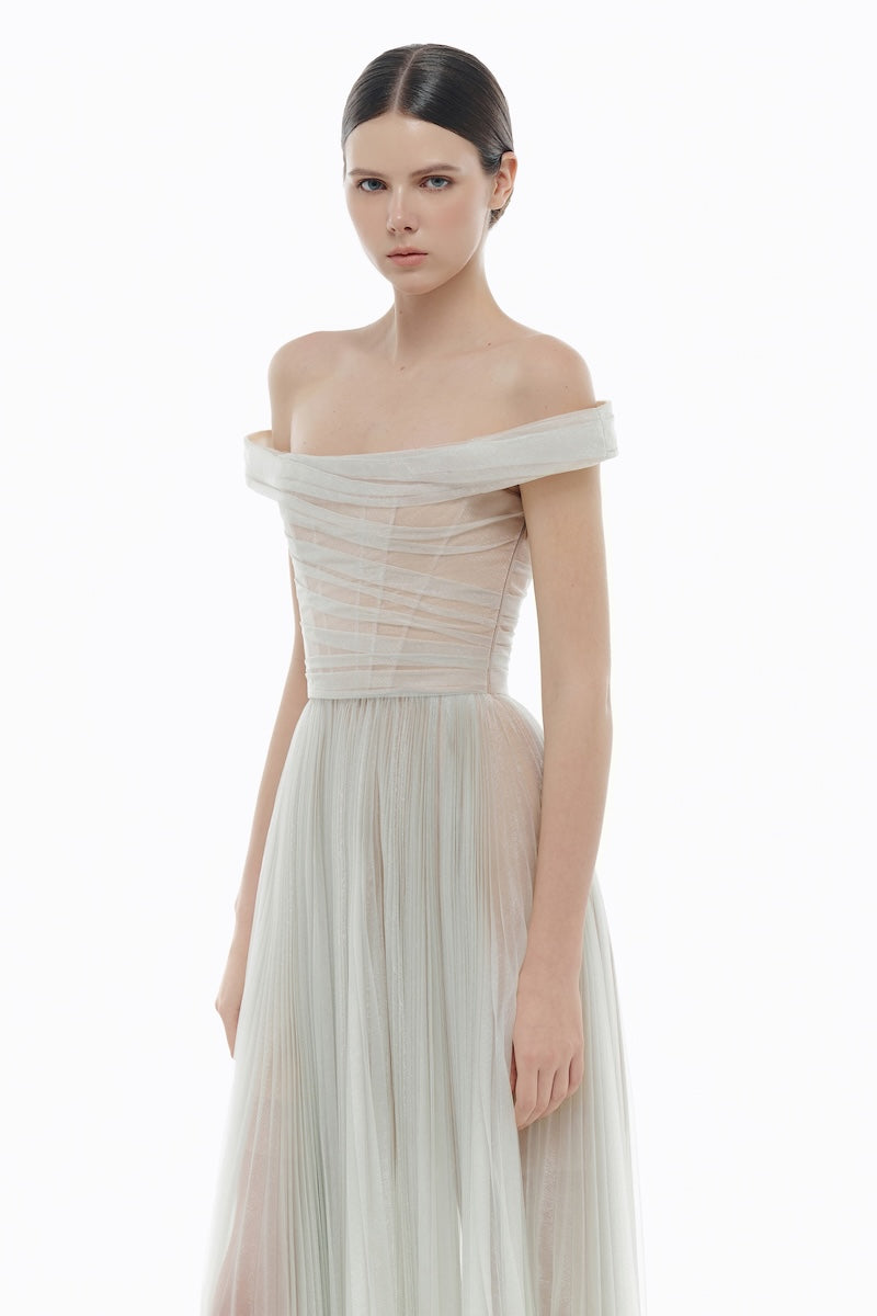 MINT OFF-SHOULDER MIDI DRESS