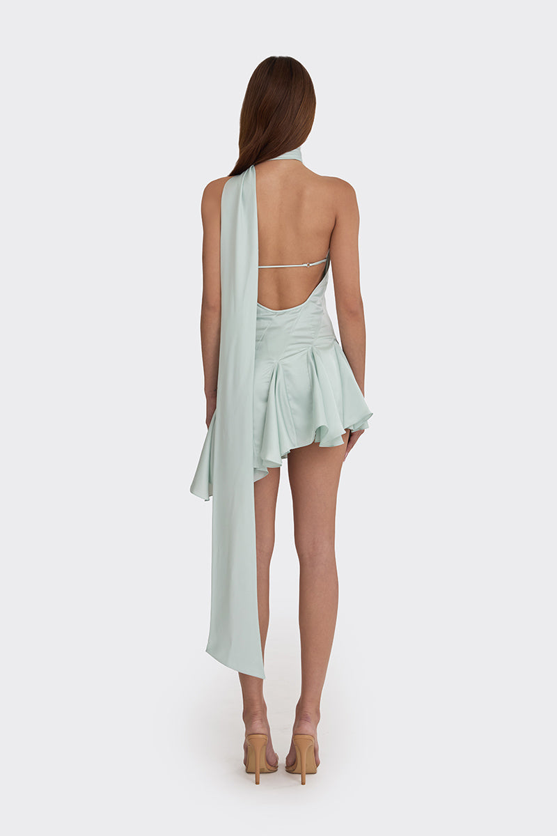 MS. GODET ASYMMETRIC DRESS IN GREEN