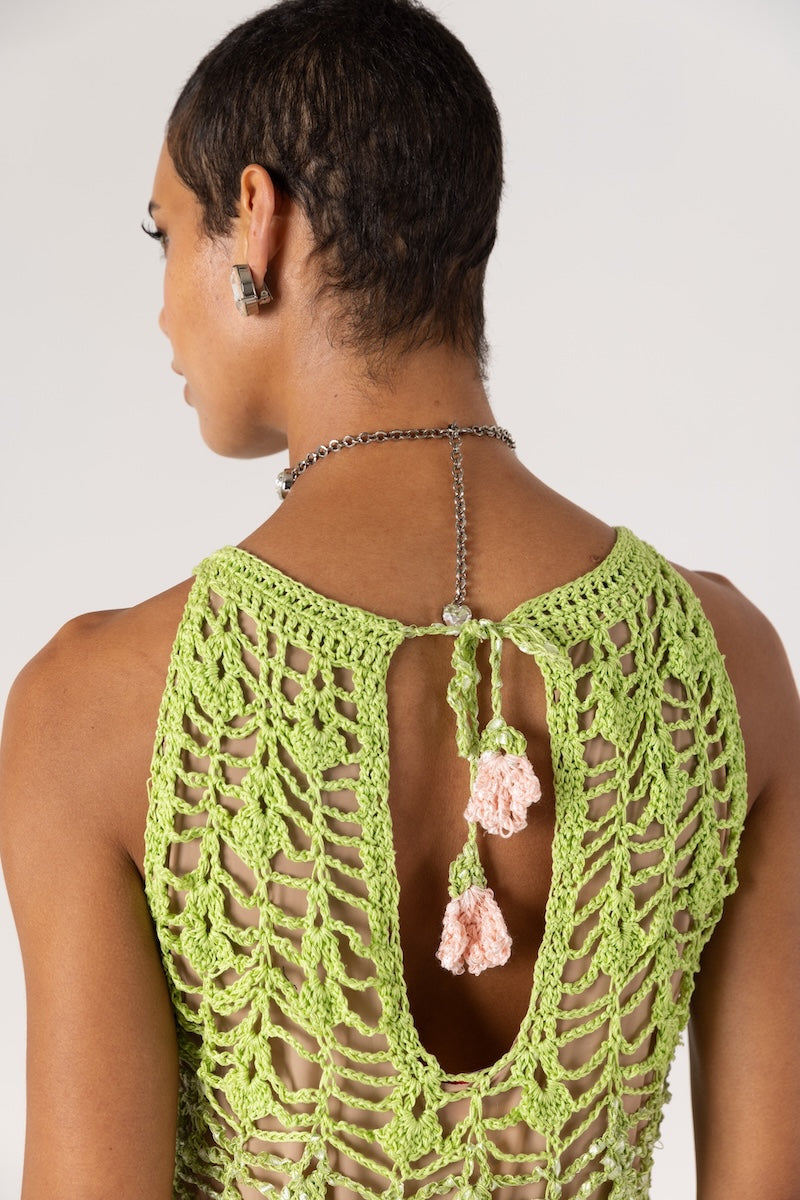 CHRYSANTHEMUM MINI GREEN HANDMADE CROCHET DRESS
