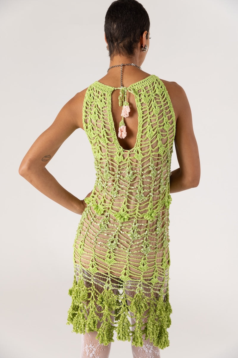 CHRYSANTHEMUM MINI GREEN HANDMADE CROCHET DRESS