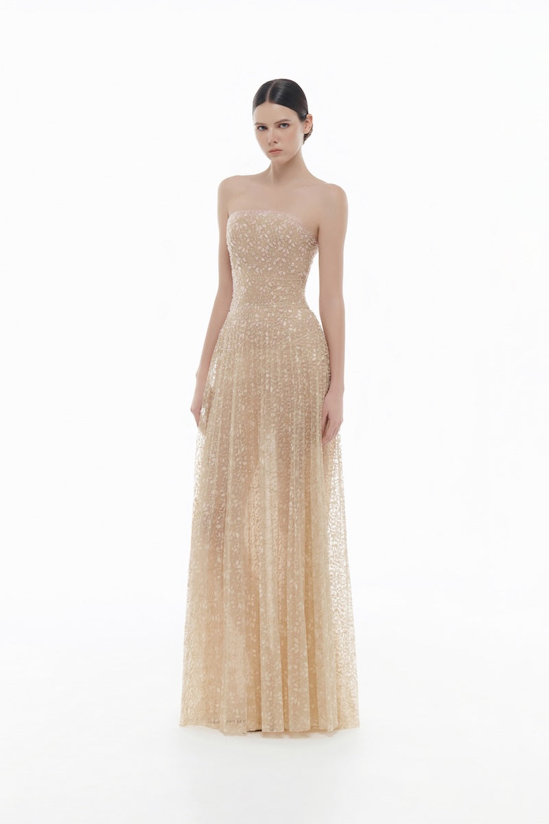 PASTEL CRYSTAL BEADED MIDI DRESS