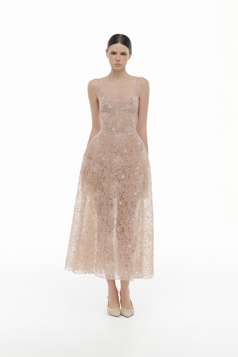 PINK FLOWER LACE DRESS