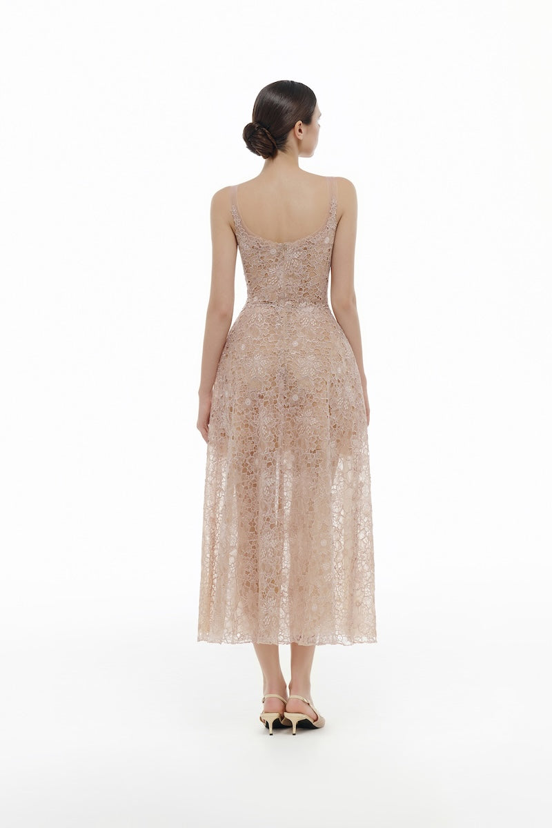 PINK FLOWER LACE DRESS