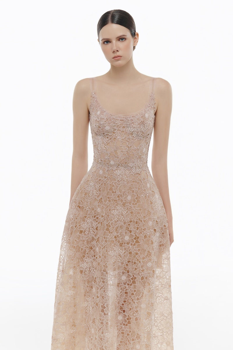 PINK FLOWER LACE DRESS