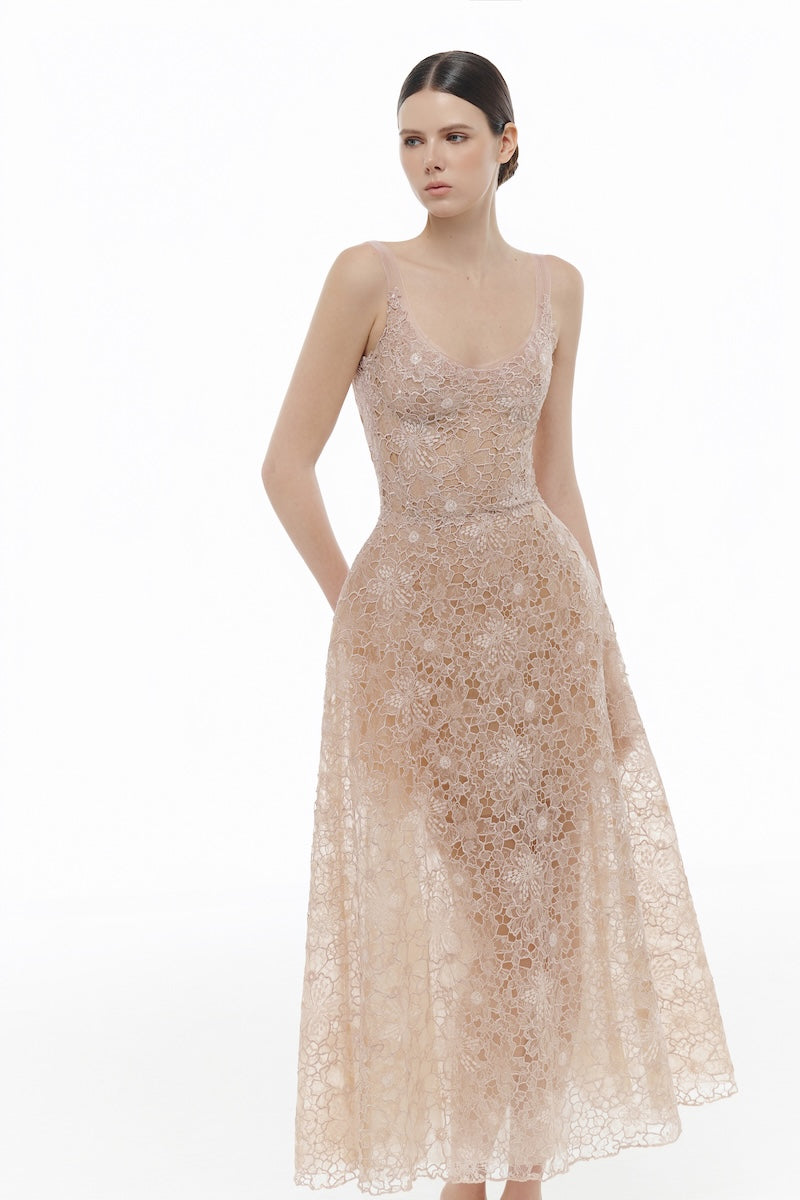 PINK FLOWER LACE DRESS
