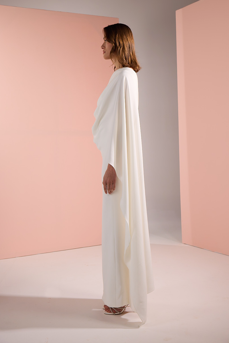 CREPE DRESS WITH SCARF IN WHITE