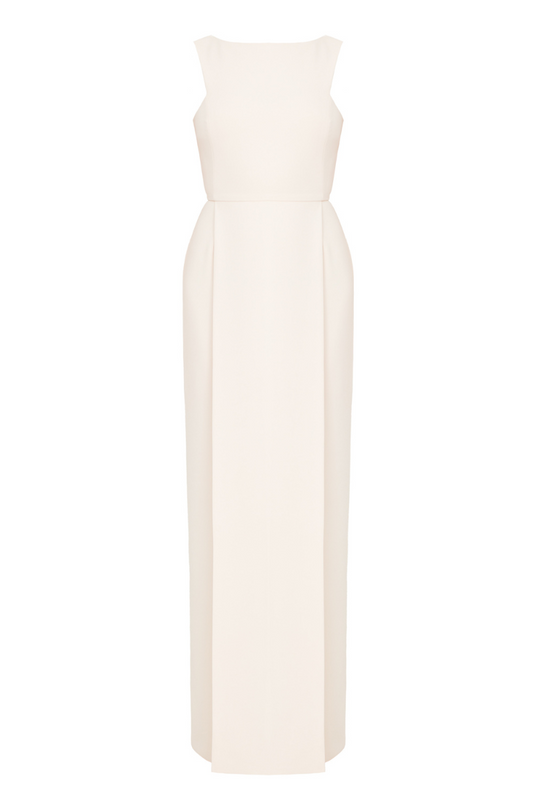 SONORA PASTEL CREAM LONG DRESS WITH PLEATED PENCIL SKIRT