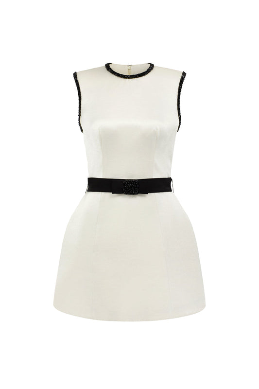 SLEEVELESS BELL MINI DRESS IN IVORY