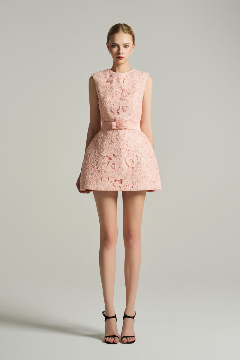 SLEEVELESS BELL MINI DRESS IN LIGHT PINK