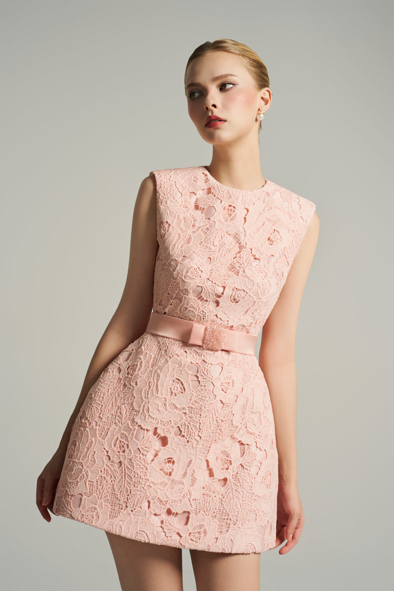 SLEEVELESS BELL MINI DRESS IN LIGHT PINK