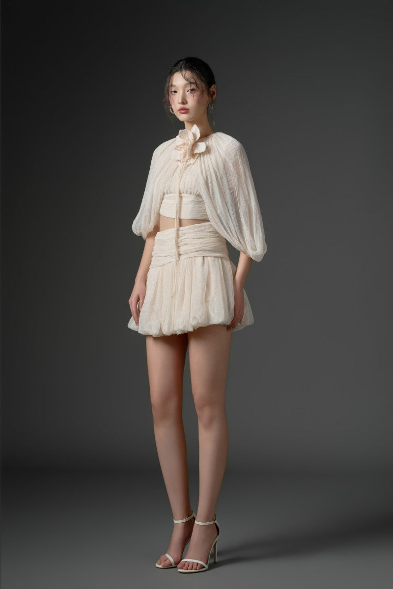 QIRSH SILK CUT-OUT DRESS IN BEIGE