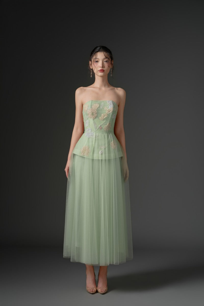 SAMAKA TULLE FLOWER DRESS IN MINT