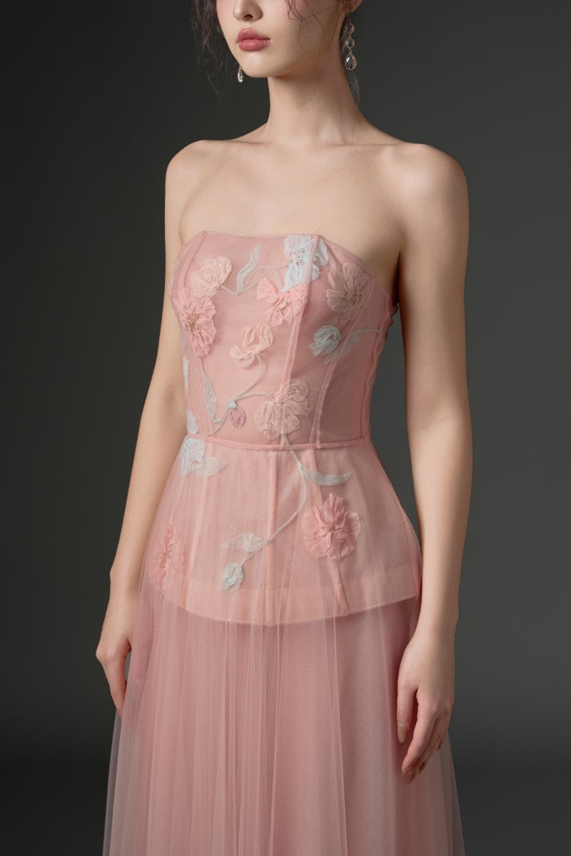 SAMAKA TULLE FLOWER DRESS IN LIGHT PINK