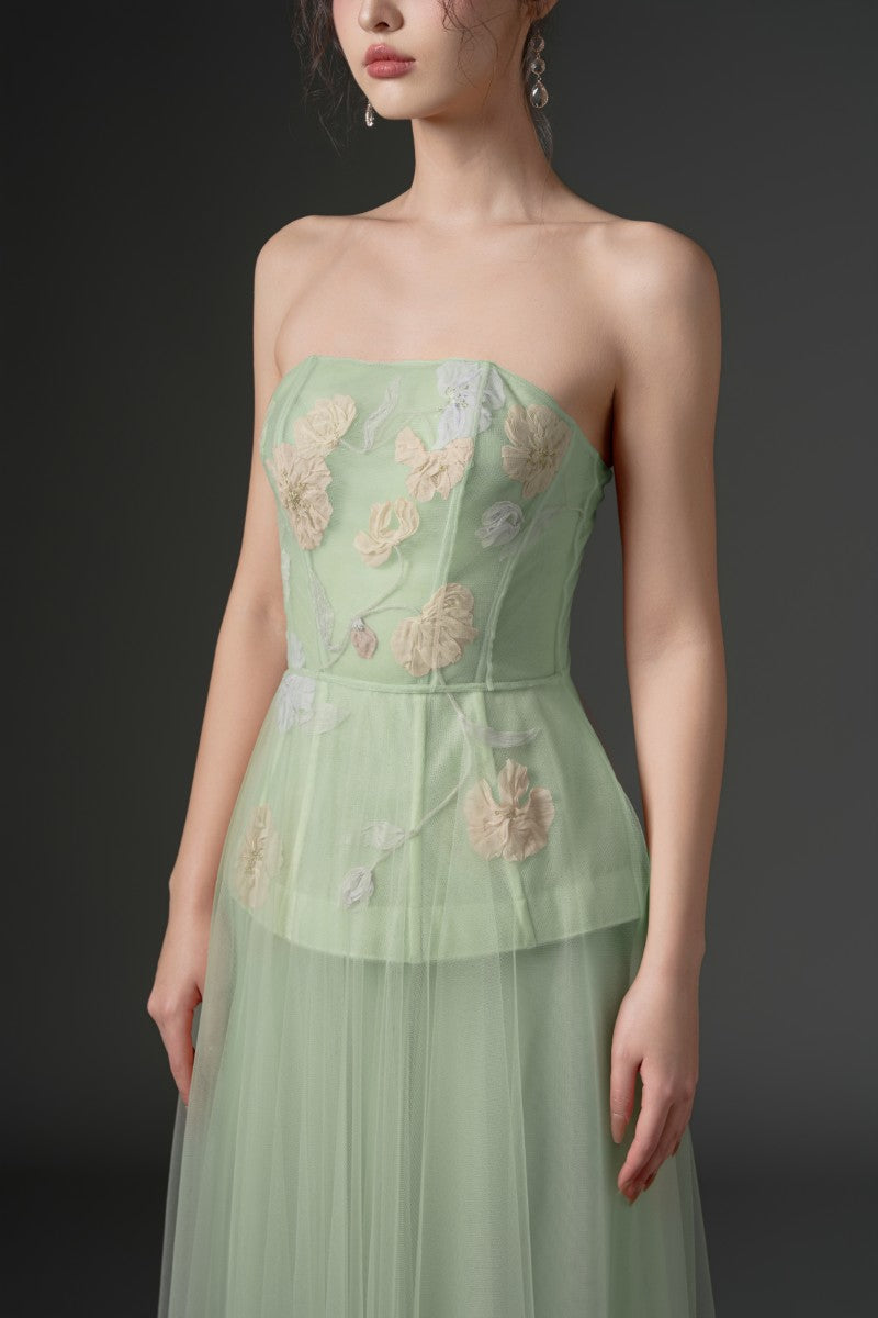 SAMAKA TULLE FLOWER DRESS IN MINT