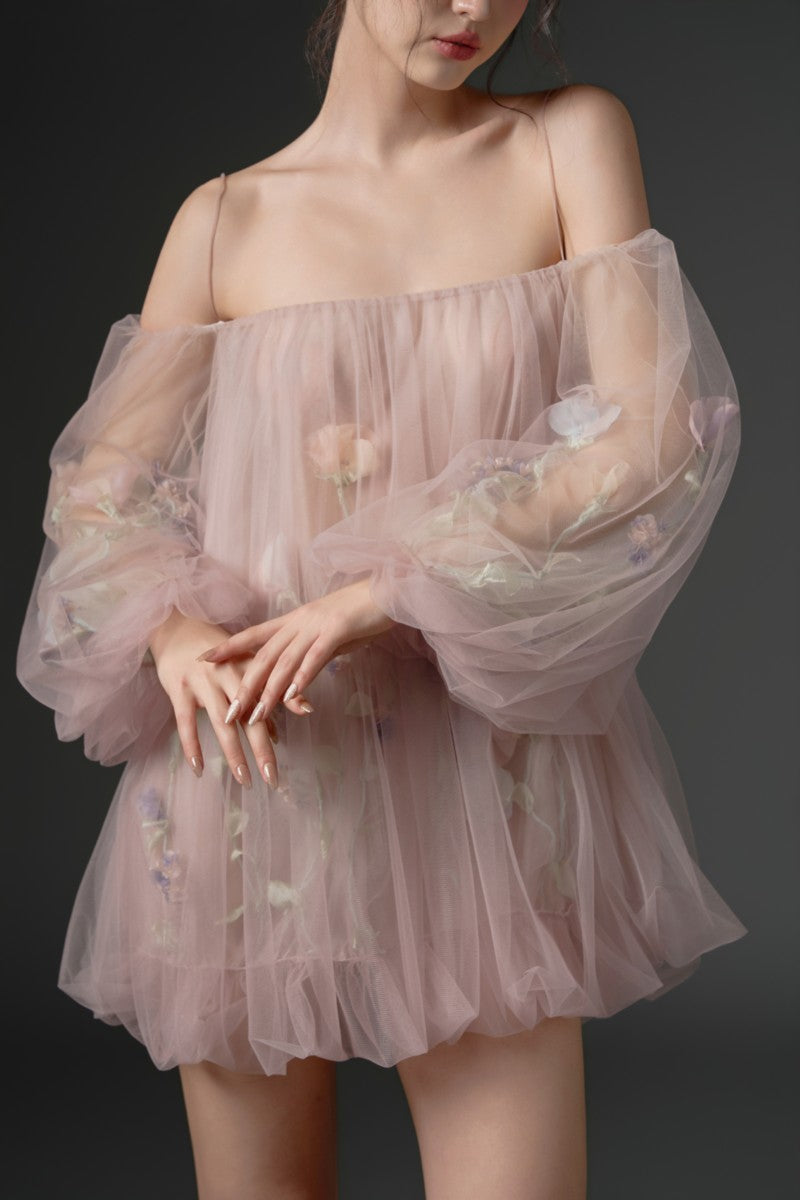 SULHUFAH TULLE FLOWER DRESS IN ROSY PINK