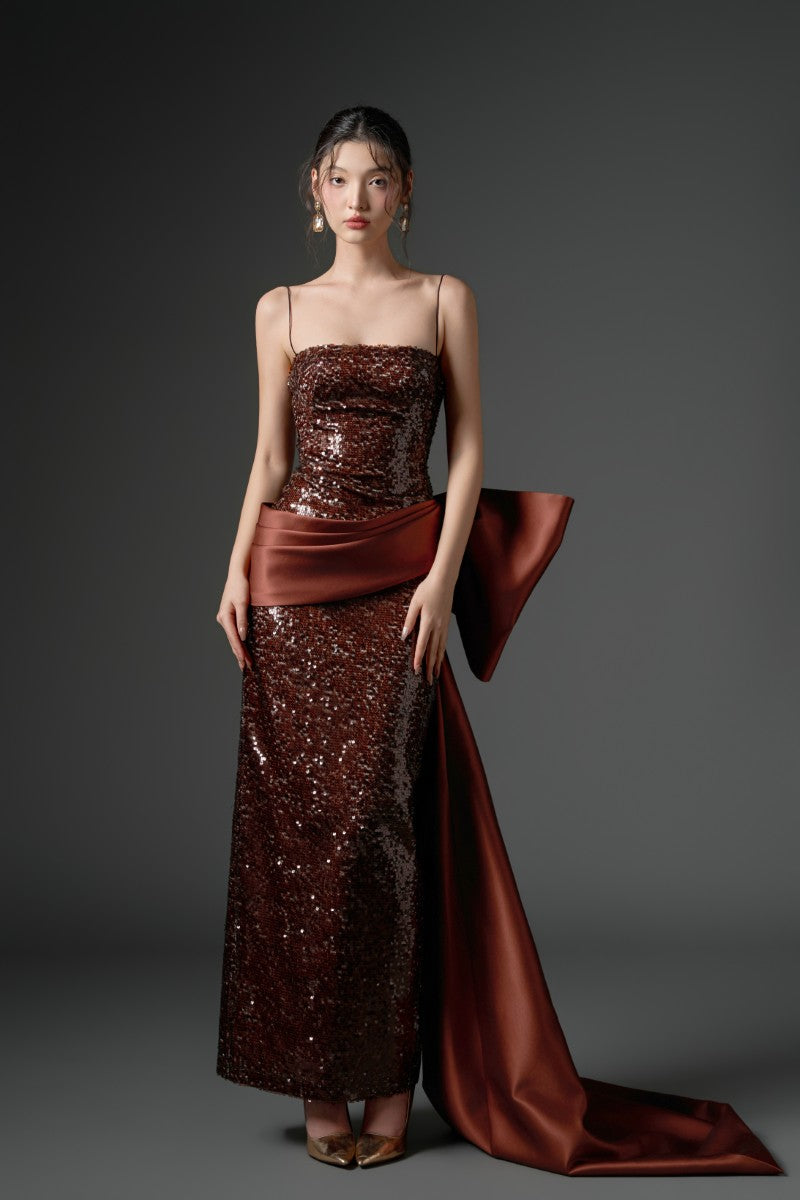 MAEZ SEQUIN DRESS IN BROWN