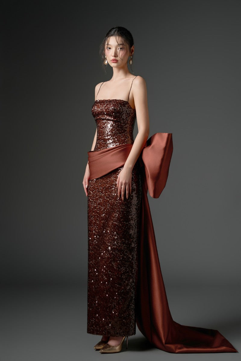 MAEZ SEQUIN DRESS IN BROWN