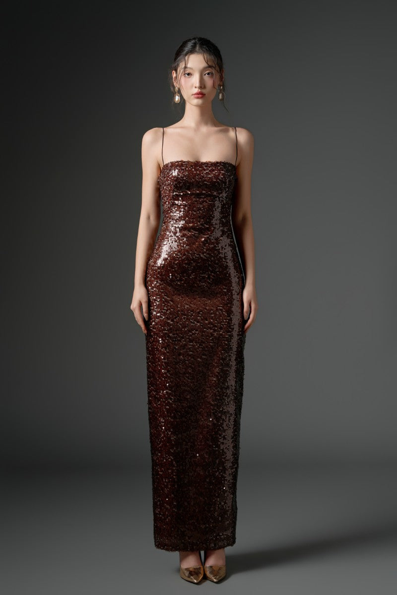 MAEZ SEQUIN DRESS IN BROWN