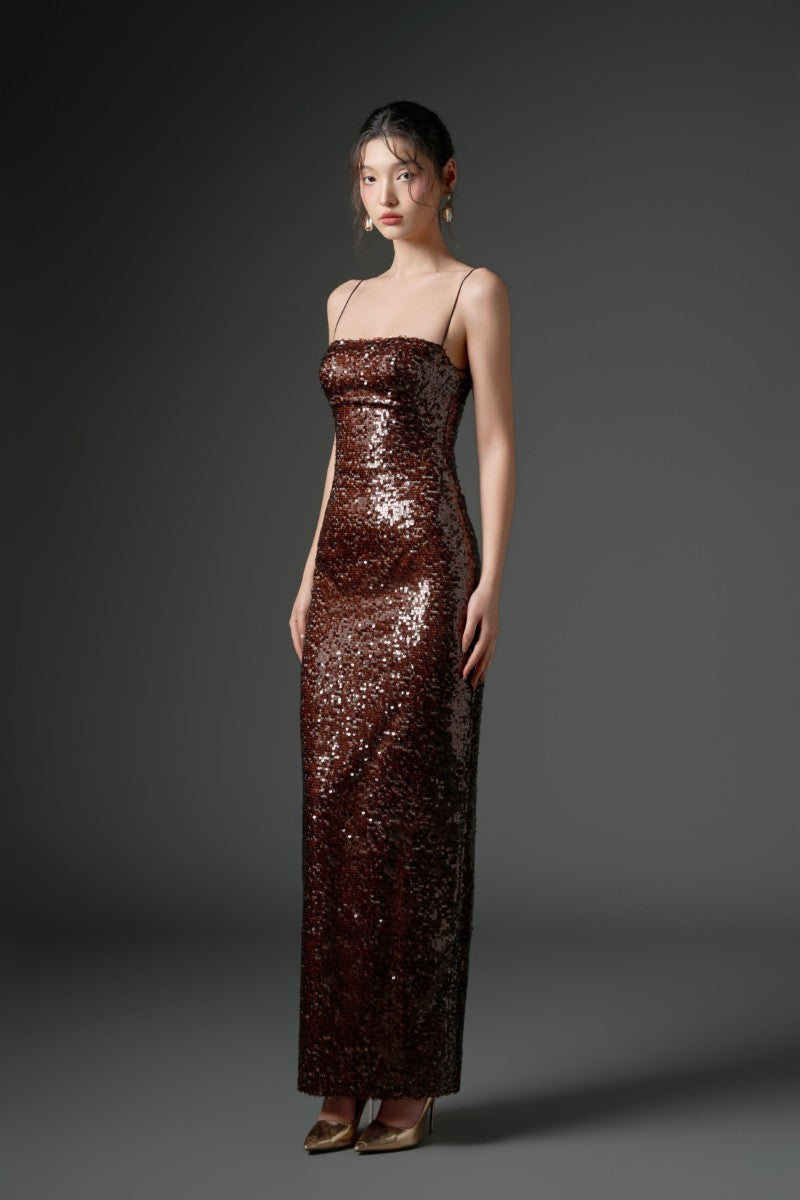 MAEZ SEQUIN DRESS IN BROWN