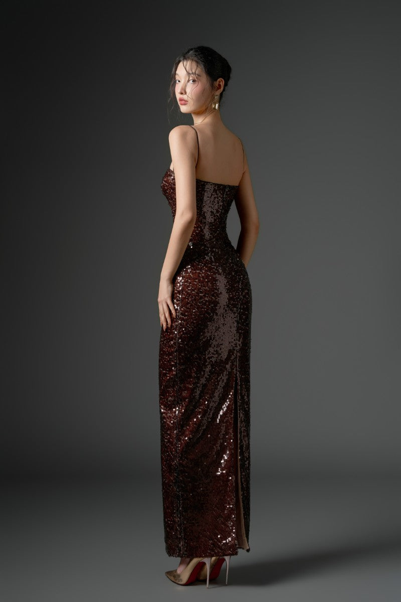 MAEZ SEQUIN DRESS IN BROWN