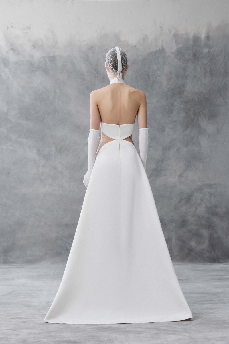 HALTERNECK A-LINE DRESS WITH CUTOUT MIDWAIST