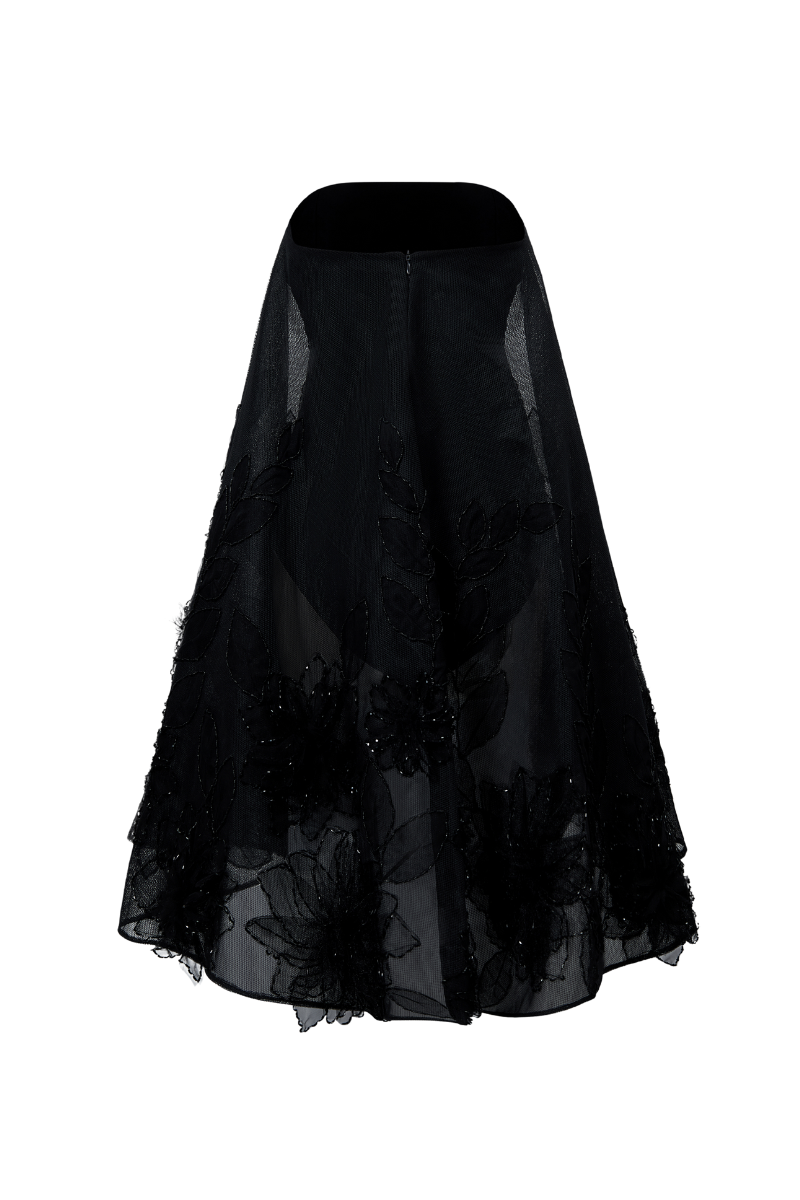 EMBELLISHMENT STRAIGHT ACROSS NECK TULLE MINI DRESS