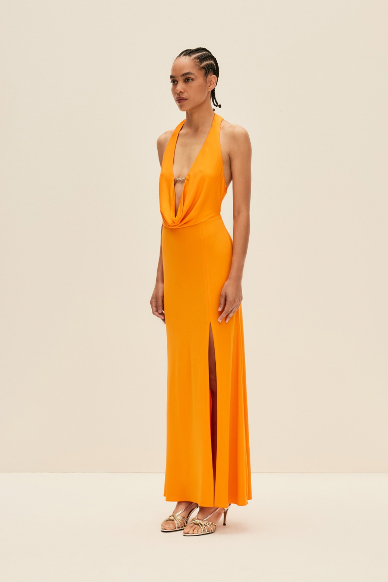 PLUNGE MAXI DRESS IN BRIGHT ORANGE