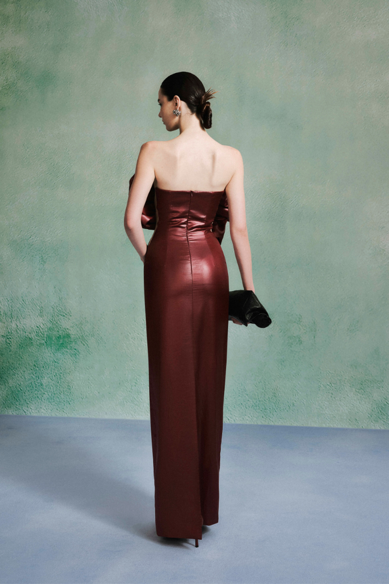 GARNET SCULPTED SILK CHIFFON DRESS