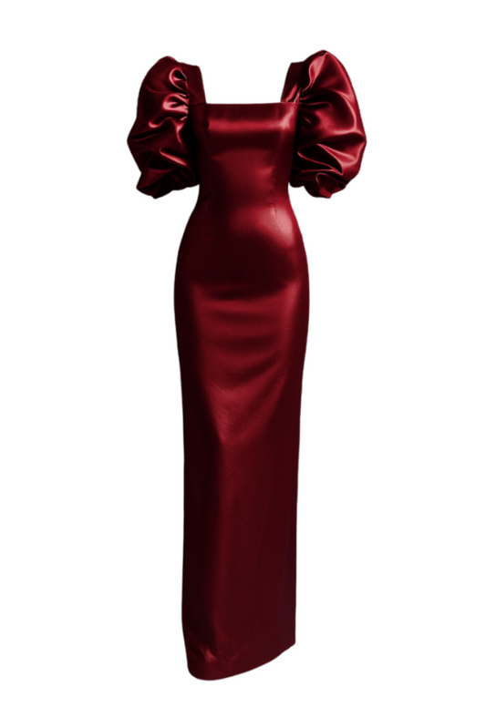 GARNET SCULPTED SILK CHIFFON DRESS