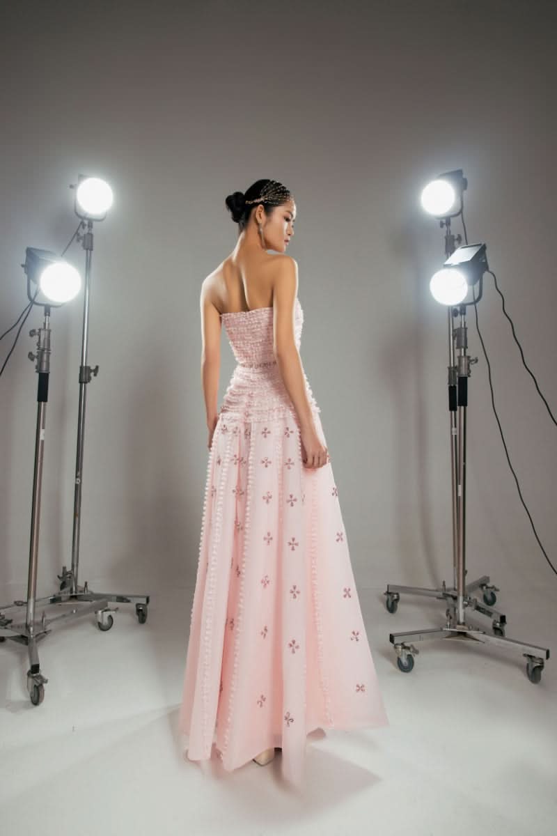 PINK CRYSTAL EMBELLISHED A-LINE MAXI DRESS