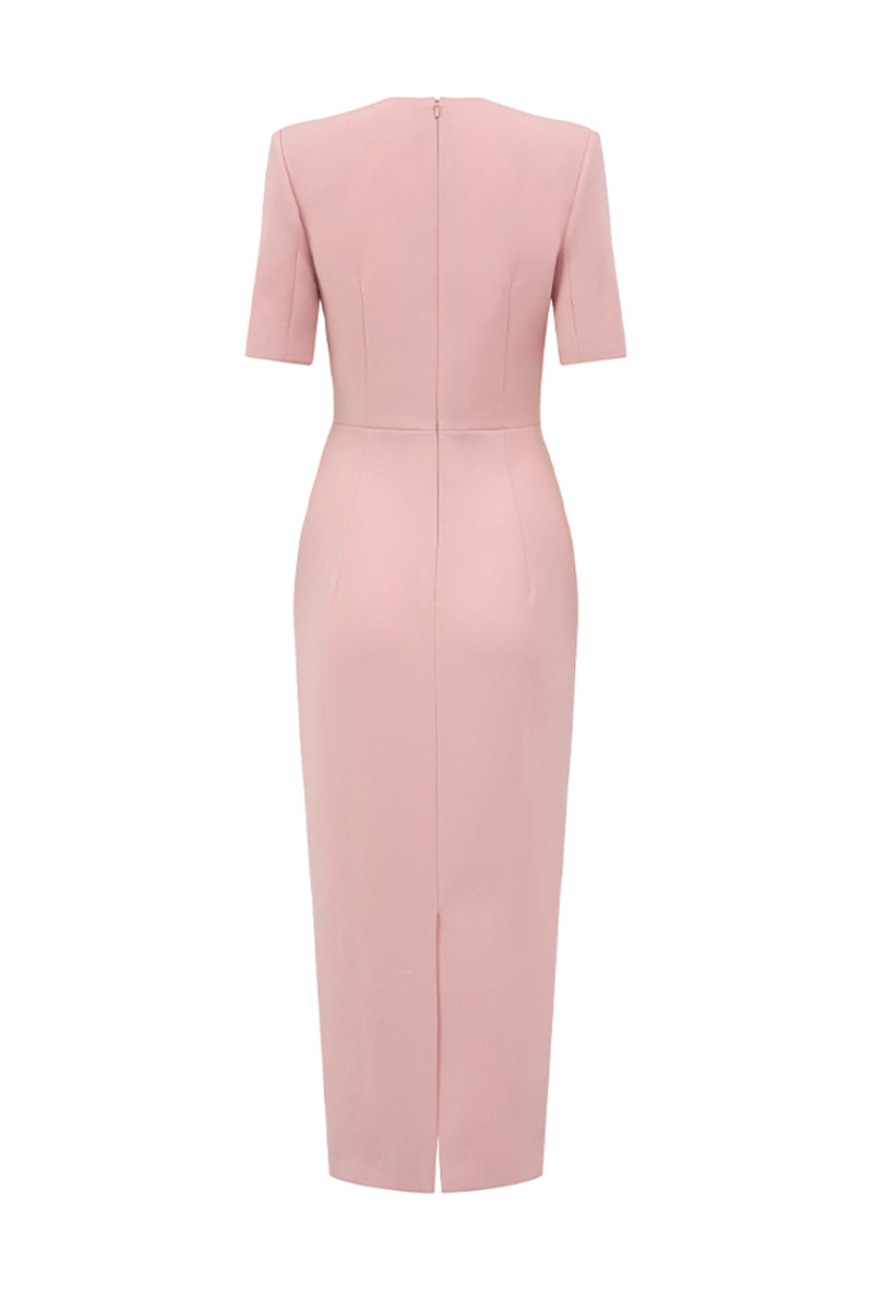 V-NECK KNEE LENGTH DRESS IN LIGHT PINK