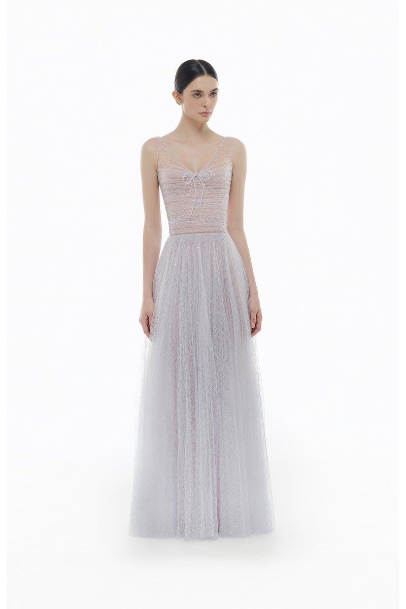 VIOLET V-NECK DRAPED MAXI DRESS